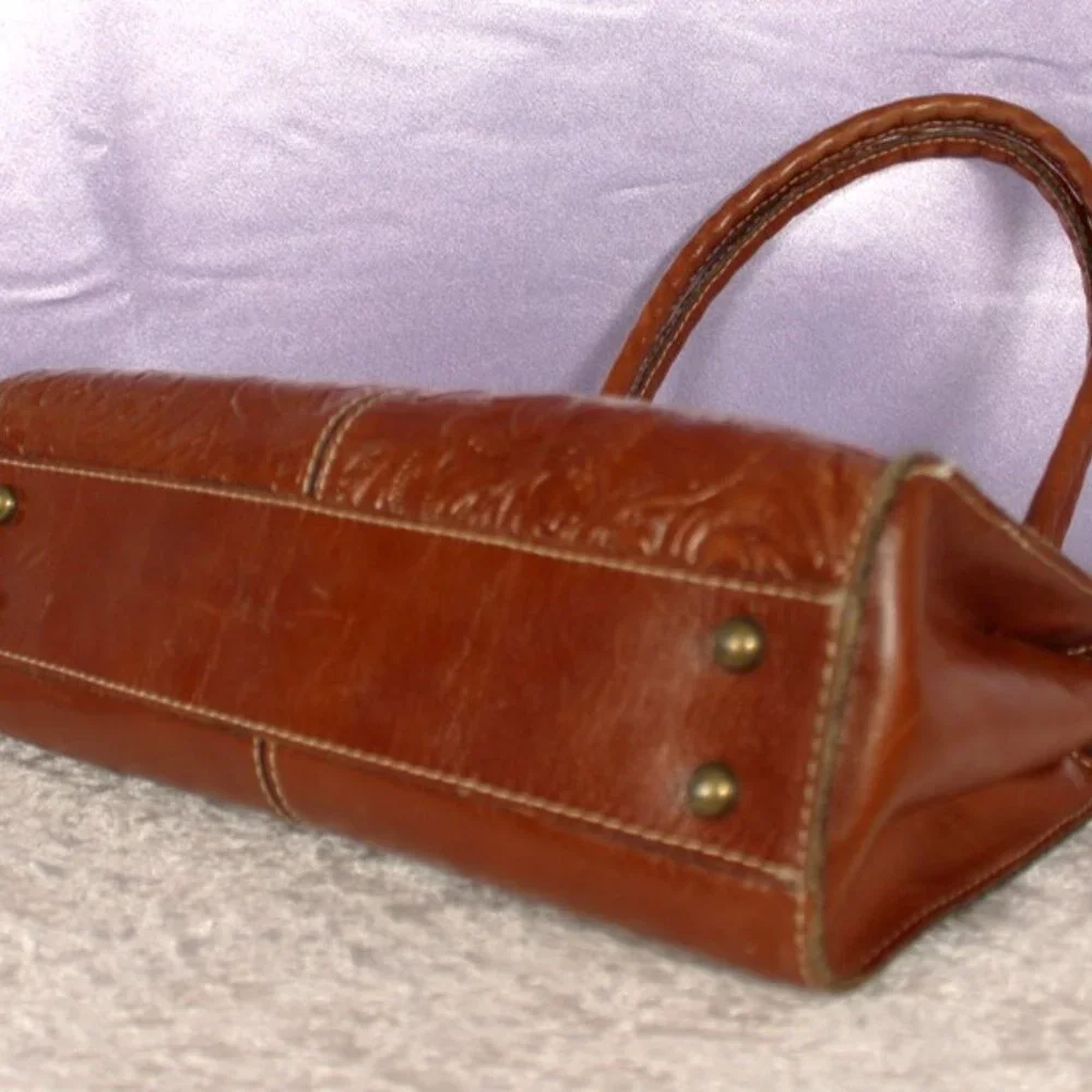 Patricia Nash Tooled Leather Satchel in Cognac Brown